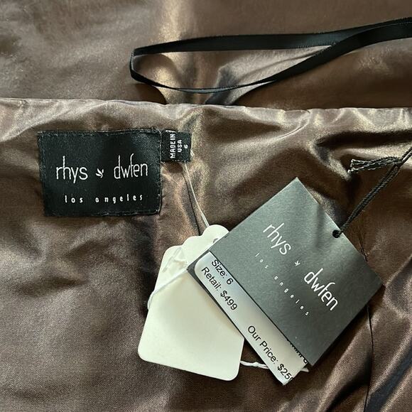 Vintage Rhys Dwfen Chic Little Devil Strapless Bow Front Mini Dress Brown Size 6 - Picture 8 of 9